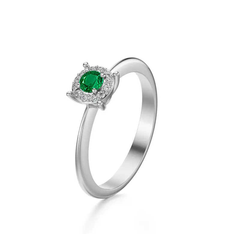 Pierścionek ze szmaragdem i diamentami białe złoto AJPZ_015 Pierścionek ze szmaragdem i diamentami białe złoto AJPZ_015